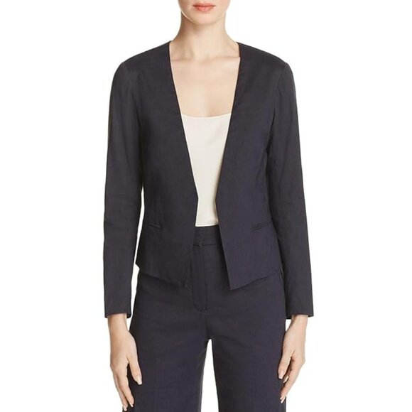 Theory Black Linen Blend Open Blazer Size 6 can fit an 8 Business Casual - Picture 1 of 6